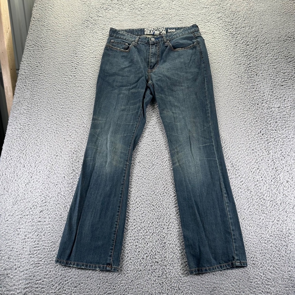 Kenneth Cole Reaction Jeans Mens 30x30 Blue Dark Wash Cotton Bootcut Fit Denim
